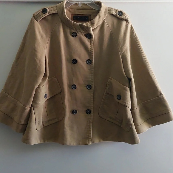 Zara Woman double Breasted peacoat khaki tan Military Gorpcore Minimalist L - Picture 1 of 7